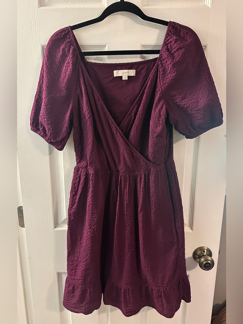LOFT Deep Plum Textured Wrap-Style Dress - Size 4 100% Cotton